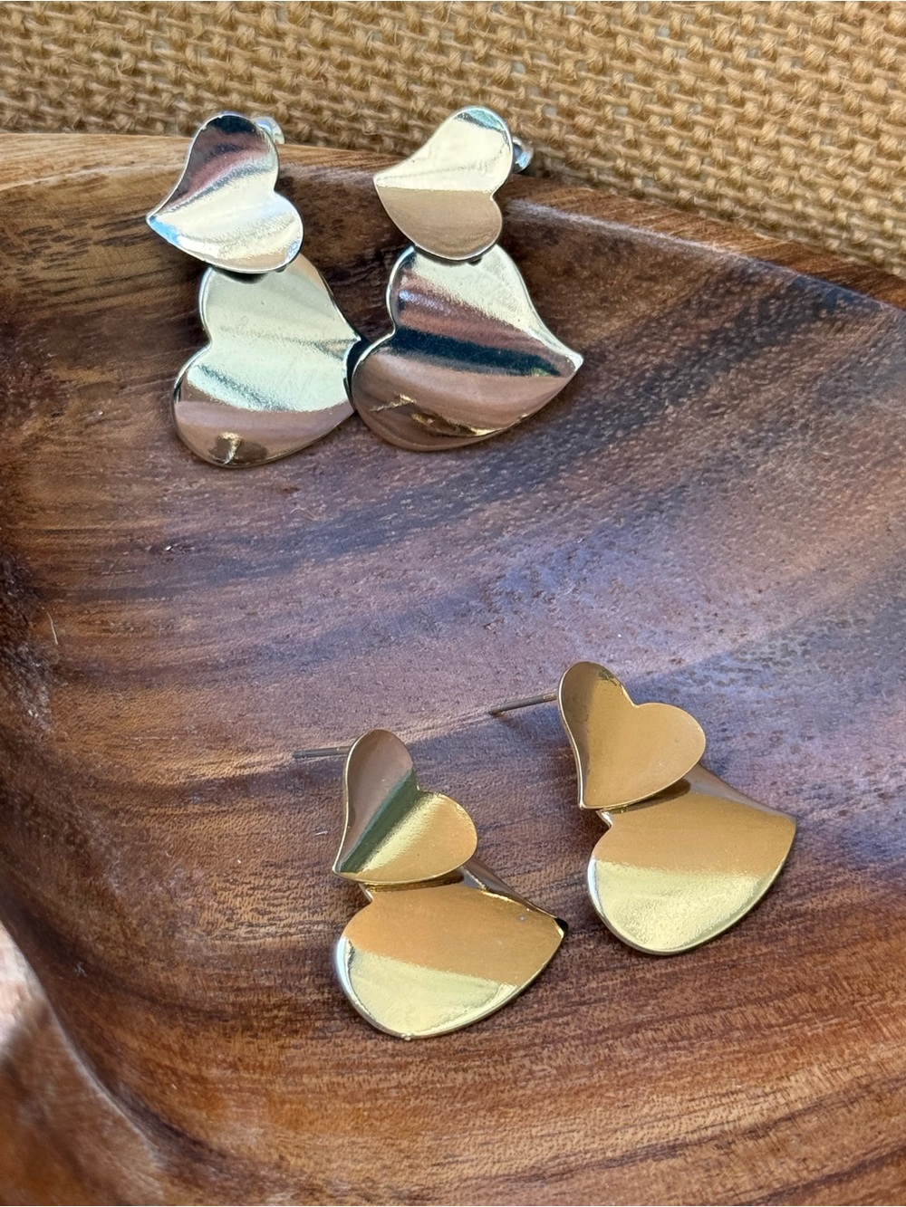 Gold Heart Drop Earrings - Women's Fashion Accessory